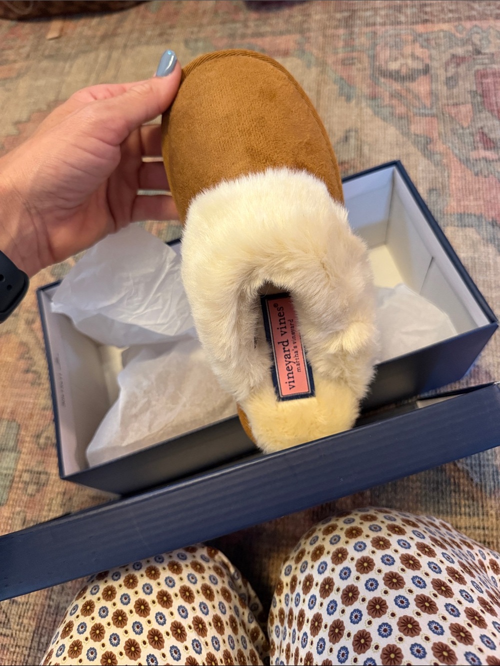 Vineyard Vines Chestnut Brown Faux-Fur Lined Women’s Slip-On Slipper
